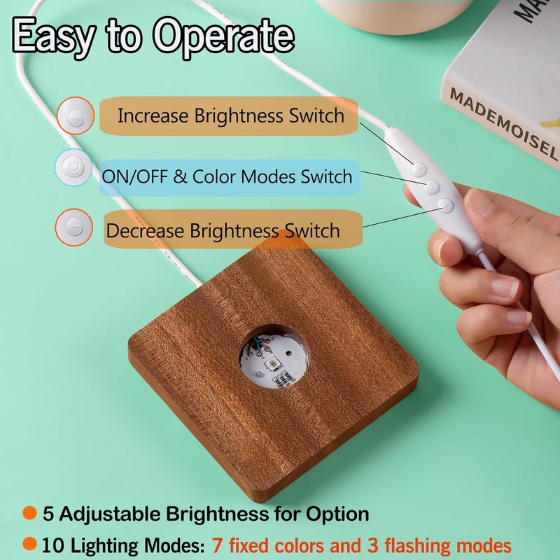 IFOLAINA LED Wood Light Base for Crystal Glass Art Crystal Sphere Holder Wooden Lamp Stand Base Multicolor Changing Square Lighted Base Pedestal for Resin Art Acrylic - Image 3